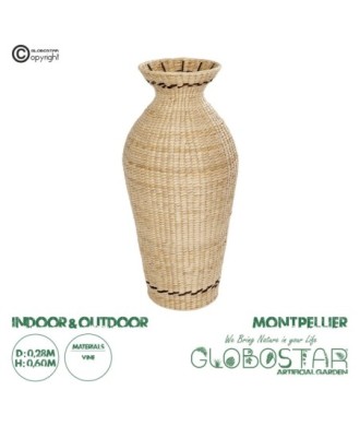 GloboStar® Artificial Garden MONTPELLIER 21237 Διακοσμητικό Πλεκτό Καλάθι - Κασπώ Γλάστρα - Flower Pot Μπεζ με Καφέ Π28 x M28 x Υ60cm